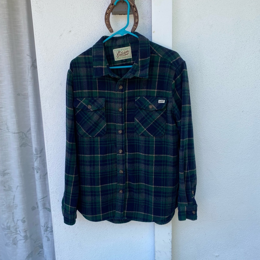 Men's Green Esteem Surf Flannel Button Up Shirt (Large)